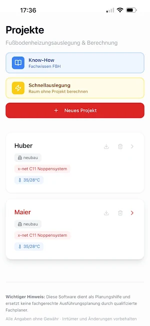 Fußbodenheizung Auslegung Screenshot 0