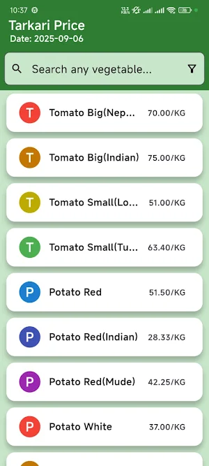 Vegetables Price Nepal Screenshot 2