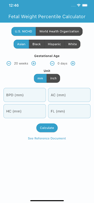 Fetal Percentile Calculator Screenshot 0