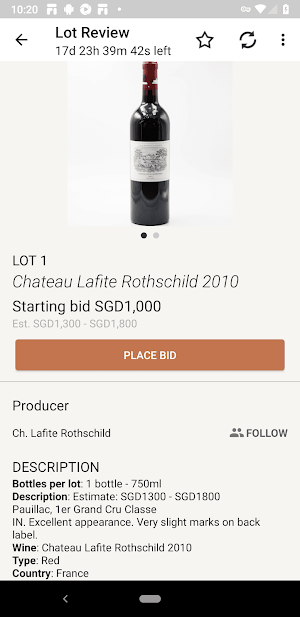 Wines Online Auction Screenshot 2
