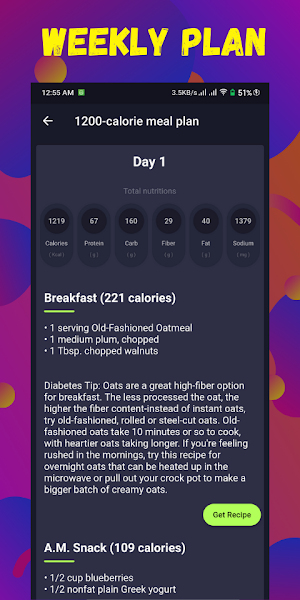 7 Day Diabetic Meal Plan & Diabetic Diet Recipes Screenshot 1