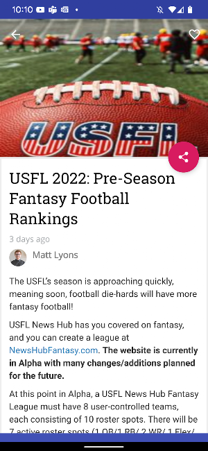 USFL News Hub Screenshot 0