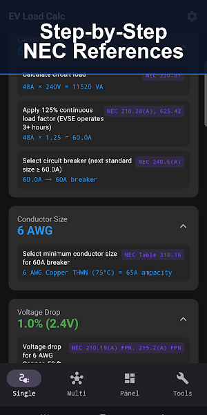 EV Load Calc: NEC Wire & Fill Screenshot 1