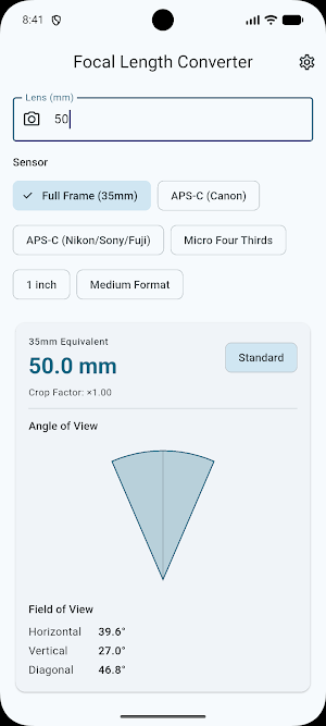 Focal Length Converter Screenshot 0