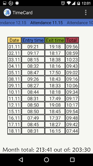 TimeCard 256 Screenshot 2