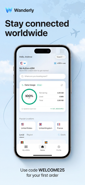 Wanderly eSIM: Travel & Data Screenshot 0