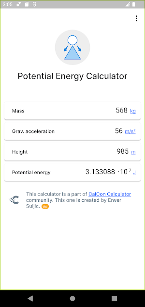 Potential Energy Calculator Screenshot 1