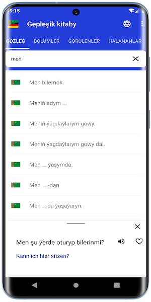Turkmen-German phrasebook Screenshot 2