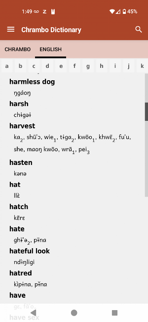 Chrambo-English Dictionary Screenshot 1