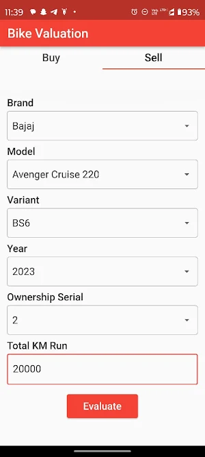 Used Bike Valuation Screenshot 2