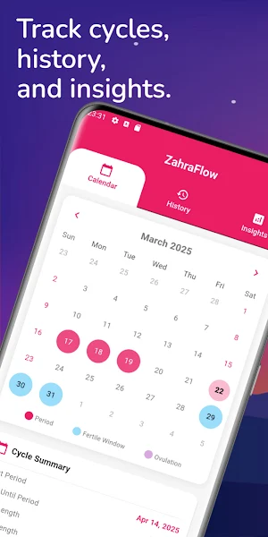 ZahraFlow : Period Tracker Screenshot 0