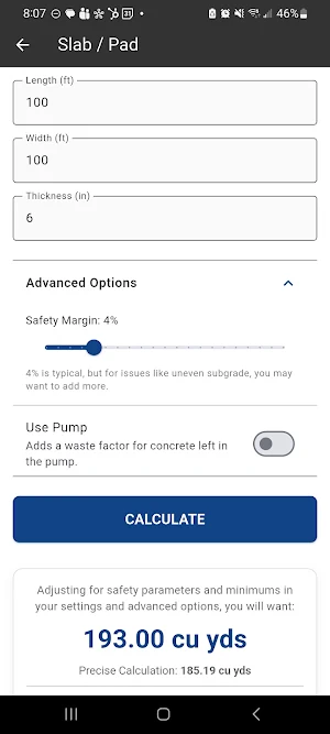 Concrete Calculator Screenshot 1