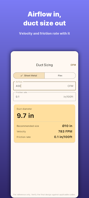 Duct Calc: HVAC Duct Sizer Screenshot 1