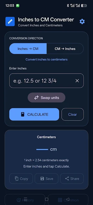 Inches to cm converter Screenshot 0