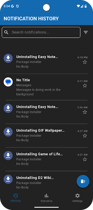 Notification History Screenshot 0