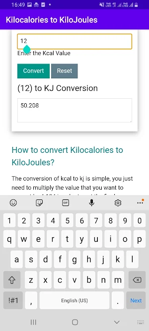 Kilocalories to KiloJoules Screenshot 3