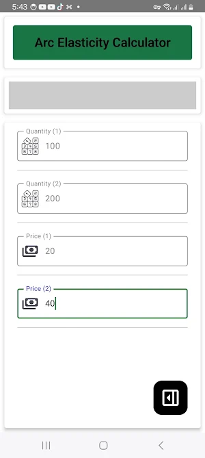 Arc Elasticity Calculator Screenshot 3