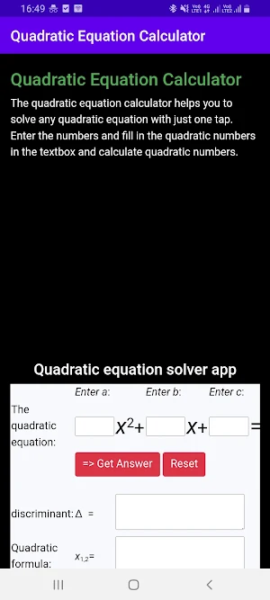 Quadratic Equation Calculator Screenshot 1