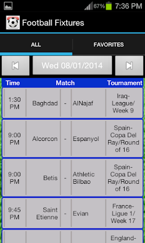 Football Fixtures Screenshot 1