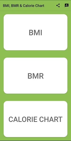 BMI, BMR & Calorie Chart Screenshot 0