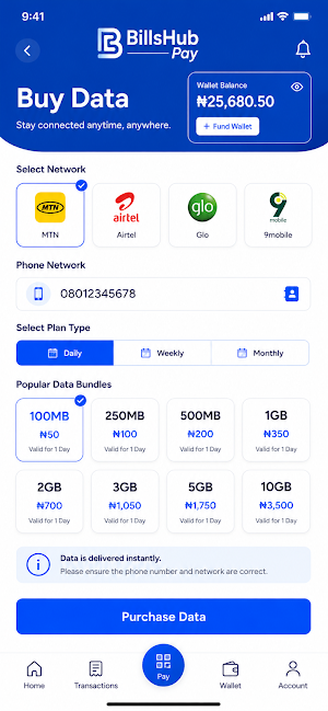 Billshub Pay - VTU & Transfer Screenshot 0