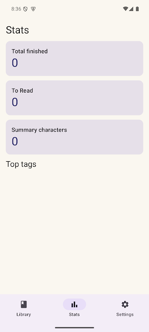Reading Tracker: Log Screenshot 1