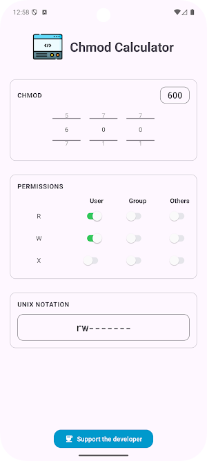 SJ Chmod Calculator Screenshot 2