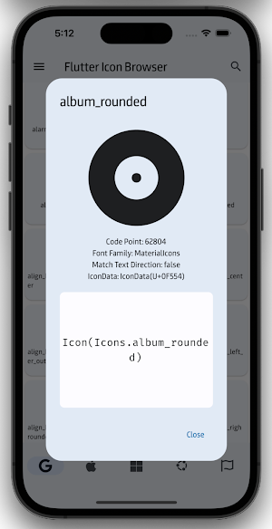 Flutter Icon Browser Screenshot 2