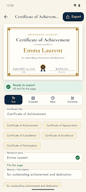 Certificate Maker: Award PDF Screenshot 1