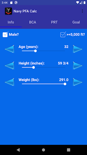 Navy PFA Calc Screenshot 0