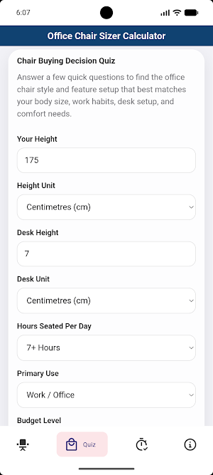 Office Chair Sizer Calculator Screenshot 1
