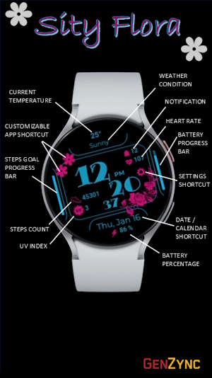 Sity Flora Digital Watch Face Screenshot 3