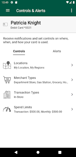 Pinnacle Bank Card Manager Screenshot 1