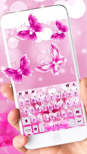 Pink Crystal Butterfly Keyboard Theme Screenshot 1