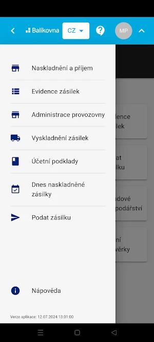 Balíkovna obsluha Screenshot 1