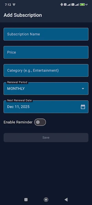 Subscription Tracker Screenshot 1