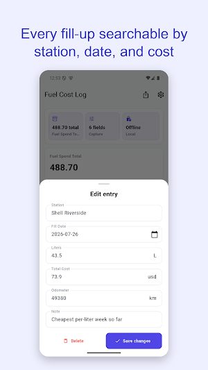 Fuel Cost Log Screenshot 1