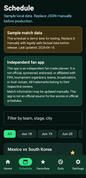 Football Fan Planner 2026 Screenshot 1