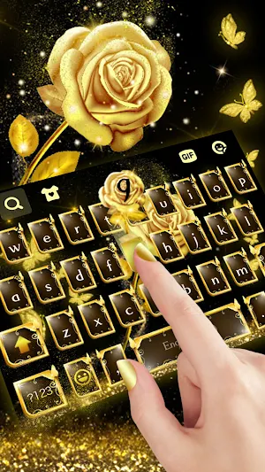 Gold Rose Butterfly Keyboard Background Screenshot 1