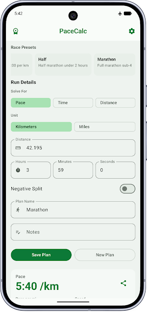 Running Pace Calculator Screenshot 2