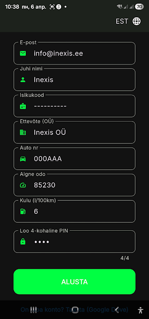 Inexis Sõidupäevik Screenshot 1