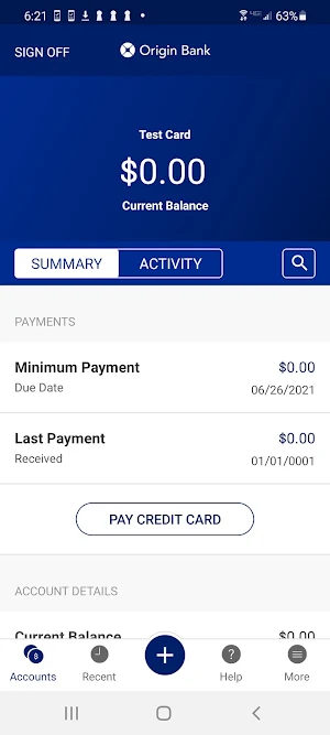 Origin Bank Business Card Screenshot 1