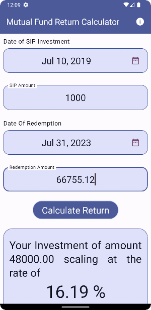 Mutual Fund Return Calculator Screenshot 1