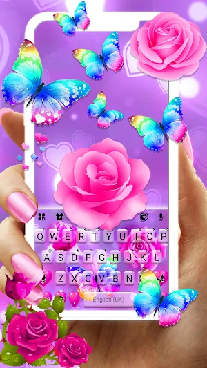 Pink Rose Butterfly Keyboard Background Screenshot 0