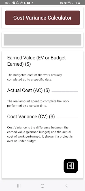 Cost Variance Calculator Screenshot 1