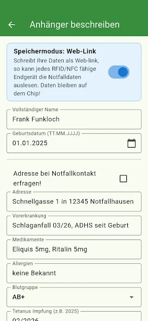 RFID-Notfall-Anhänger Screenshot 3