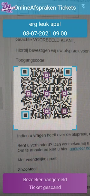 OnlineAfspraken.nl Ticketscan app Screenshot 1