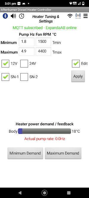 Afterburner heater controller Screenshot 2