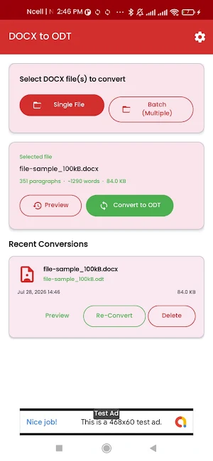 DOCX to ODT Converter Screenshot 1