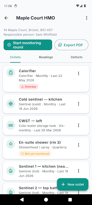 Legionella Monitoring Log Screenshot 2